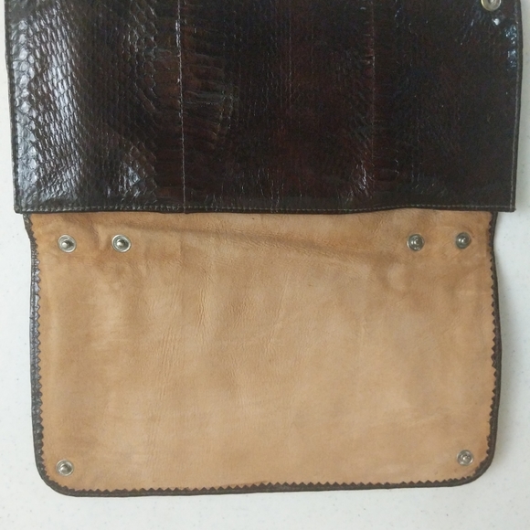Snakeskin Leather Purse Convertible Shoulder Bag To Clutch Brown - Picture 7 of 12